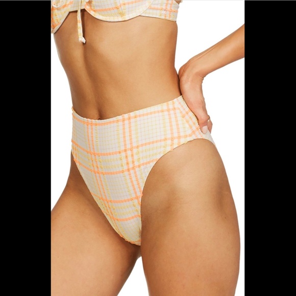 NWT Billabong [ Large ] Pretty in Plaid Maui‎ Bikini Bottoms Orange Yellow - Picture 2 of 11